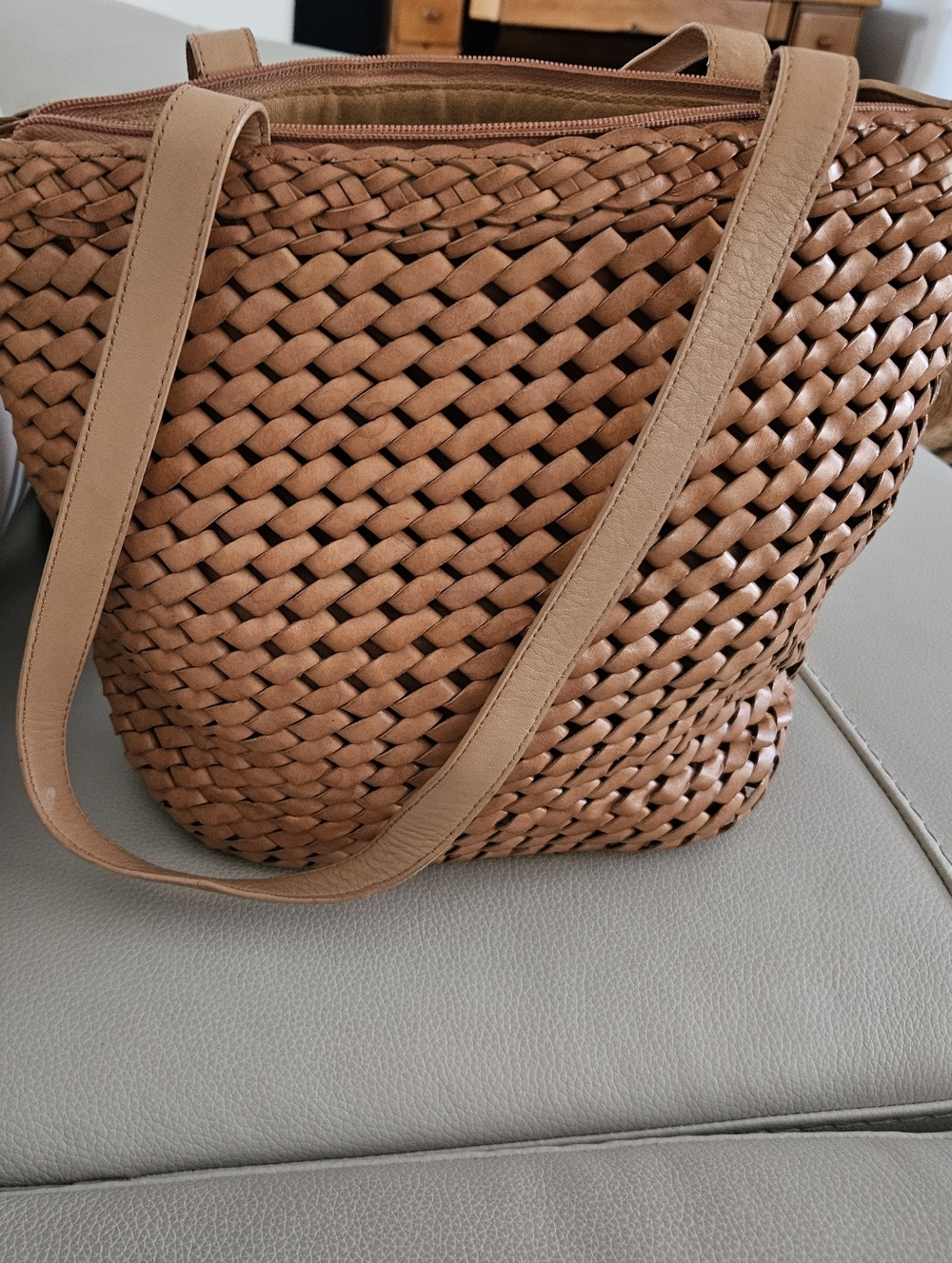 Woven Leather Tote Bag in Tan 12x10 $15